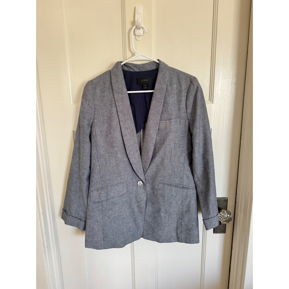 J.Crew Unstructured Shawl Collar linen cotton blend blue/gray blazer size 8